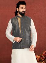 Jacquard Silk Grey Festival Wear Embroidery Work Readymade Men's Waist Coat